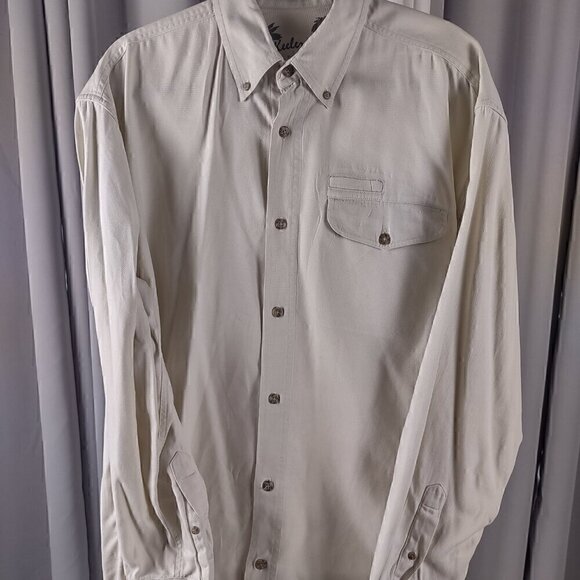 Keeler Bay Mens 100% Cotton Long Sleeve Button Down Beige Shirt Size Medium - Picture 2 of 11